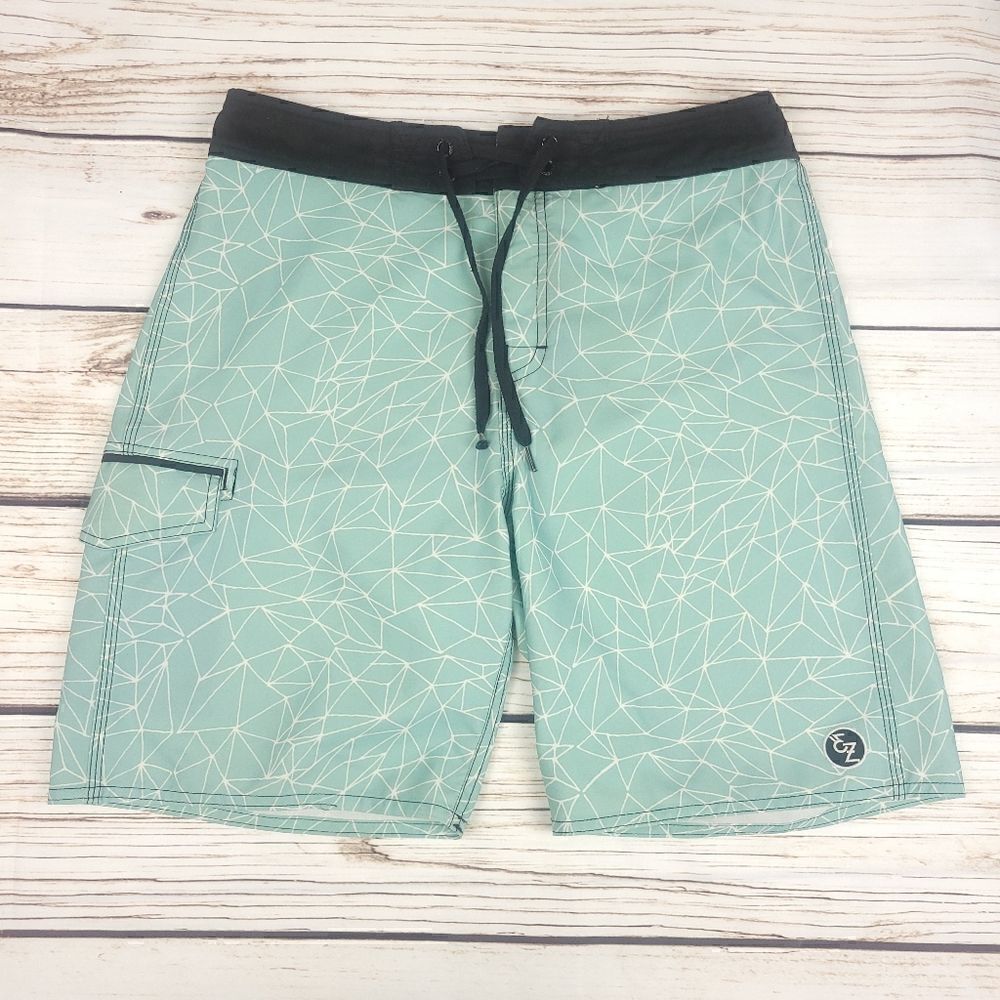 Ezekiel blue geometrical print swim shorts size 32